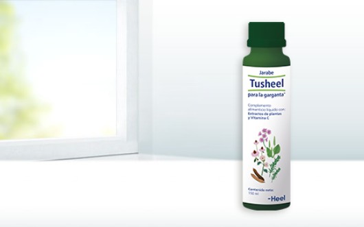 Tusheel Jarabe para la garganta, con extractos de plantas y vitamina C